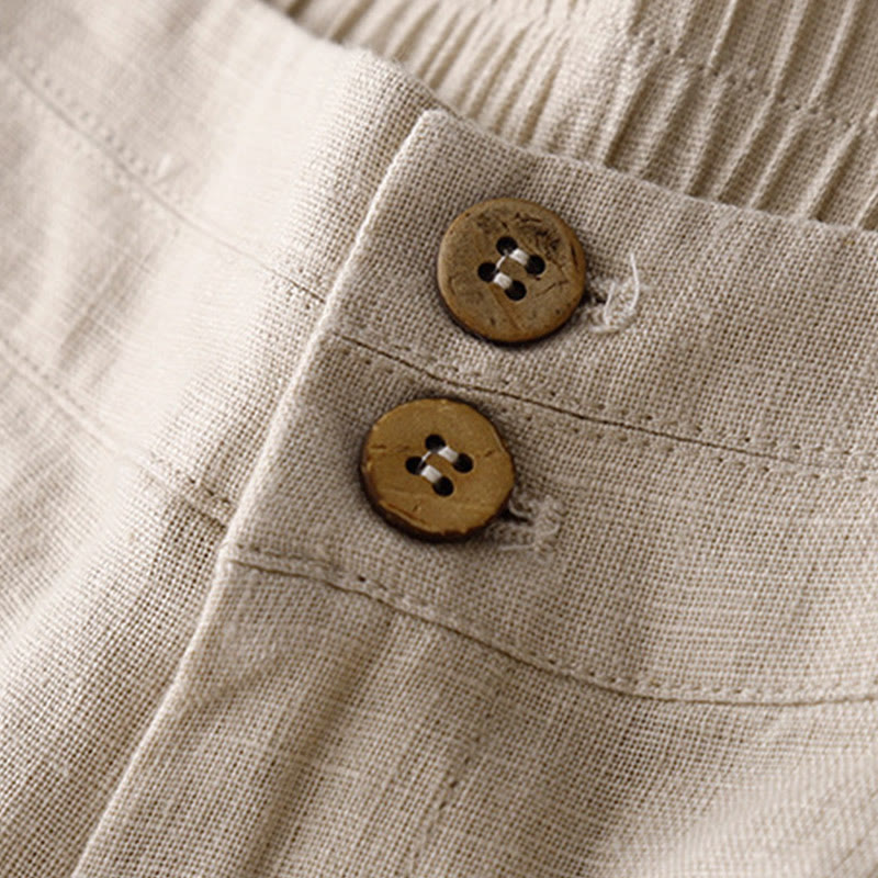 Buddha Stones Summer Casual Simple Design Linen Women's Wide Leg Pants With Zipper Pockets - image 45