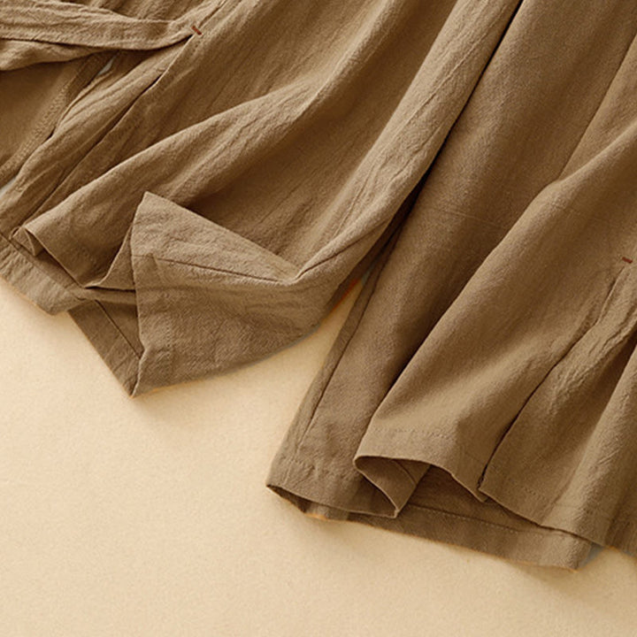 Buddha Stones Casual Simple Design Drawstring Split Cotton Linen Women's Wide Leg Pants With Pockets - image 4