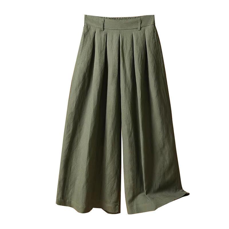 Buddha Stones Summer Casual Pure Color 7-8 Length Cotton Linen Women's Wide Leg Pants - image 7