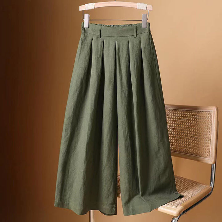 Buddha Stones Summer Casual Pure Color 7-8 Length Cotton Linen Women's Wide Leg Pants - SeaGreen - US12，UK/AU16，EU44 (3XL) - image 0