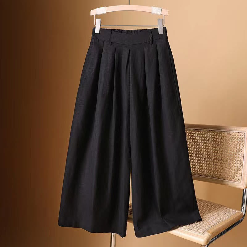 Buddha Stones Summer Casual Pure Color 7-8 Length Cotton Linen Women's Wide Leg Pants - Black - US8-10，UK/AU12-14，EU40-42 (2XL) - image 18