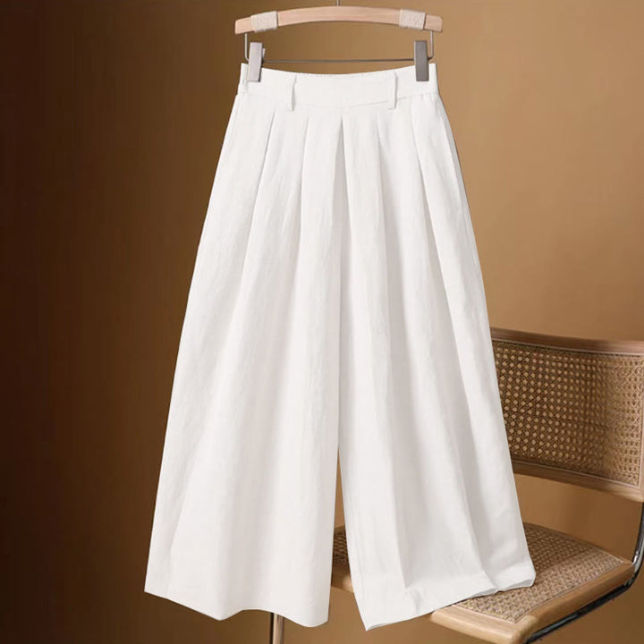Buddha Stones Summer Casual Pure Color 7-8 Length Cotton Linen Women's Wide Leg Pants - GhostWhite - US8-10，UK/AU12-14，EU40-42 (2XL) - image 9