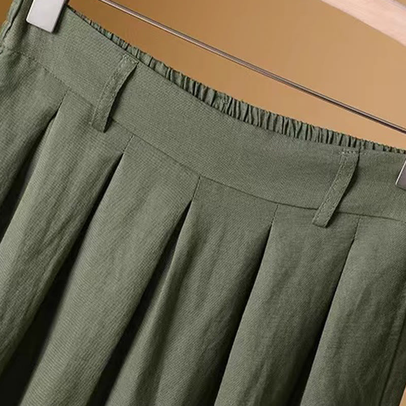 Buddha Stones Summer Casual Pure Color 7-8 Length Cotton Linen Women's Wide Leg Pants - image 1