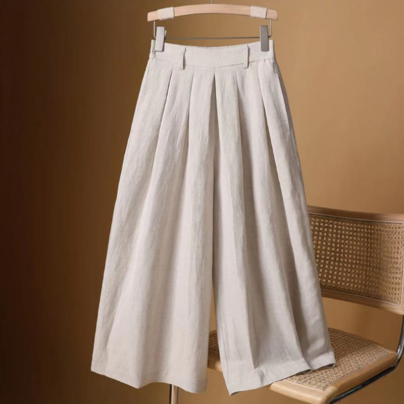 Buddha Stones Summer Casual Pure Color 7-8 Length Cotton Linen Women's Wide Leg Pants - Beige - US8-10，UK/AU12-14，EU40-42 (2XL) - image 22