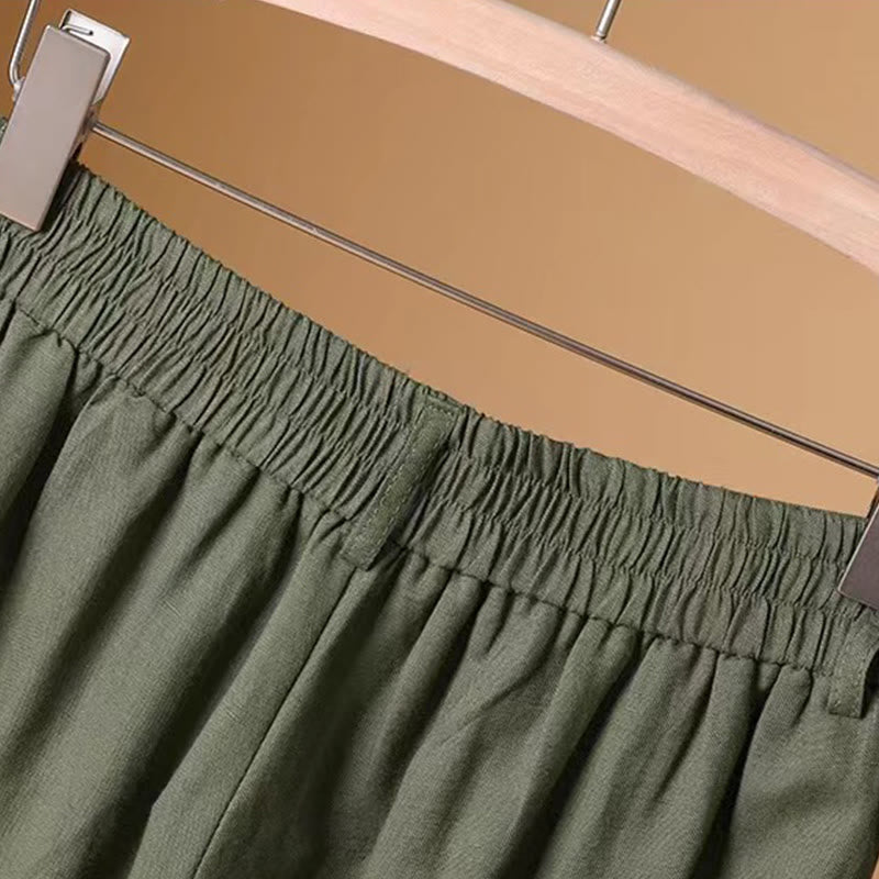 Buddha Stones Summer Casual Pure Color 7-8 Length Cotton Linen Women's Wide Leg Pants - image 2