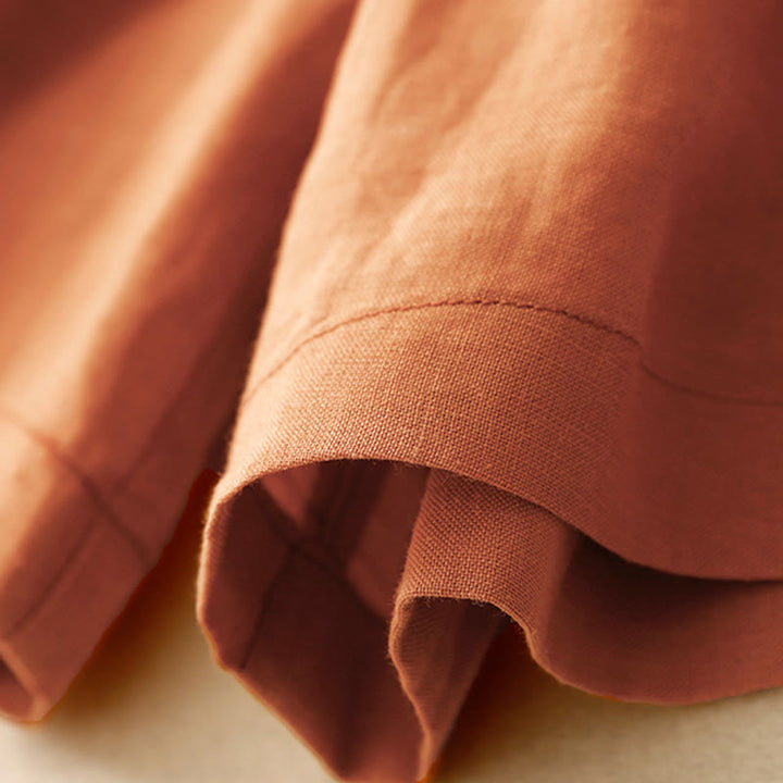 Buddha Stones Summer Casual Embroidery Flower Pleated Zipper Button Cotton Linen Women's Shorts With Pockets - image 13