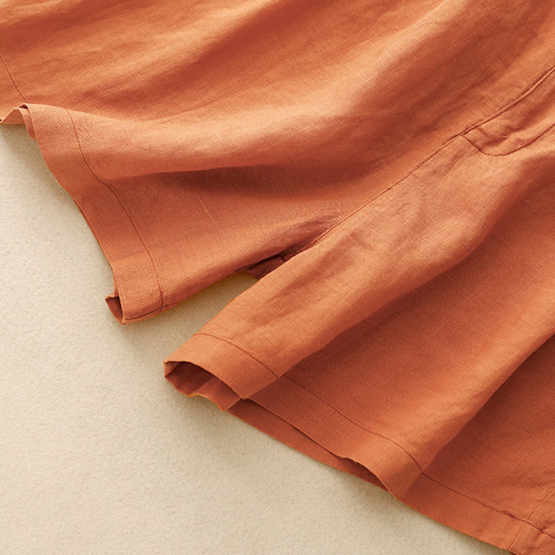 Buddha Stones Summer Casual Embroidery Flower Pleated Zipper Button Cotton Linen Women's Shorts With Pockets - image 14