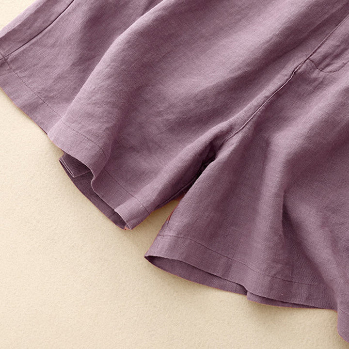 Buddha Stones Summer Casual Embroidery Flower Pleated Zipper Button Cotton Linen Women's Shorts With Pockets - image 9