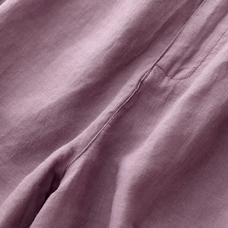 Buddha Stones Summer Casual Embroidery Flower Pleated Zipper Button Cotton Linen Women's Shorts With Pockets - image 10