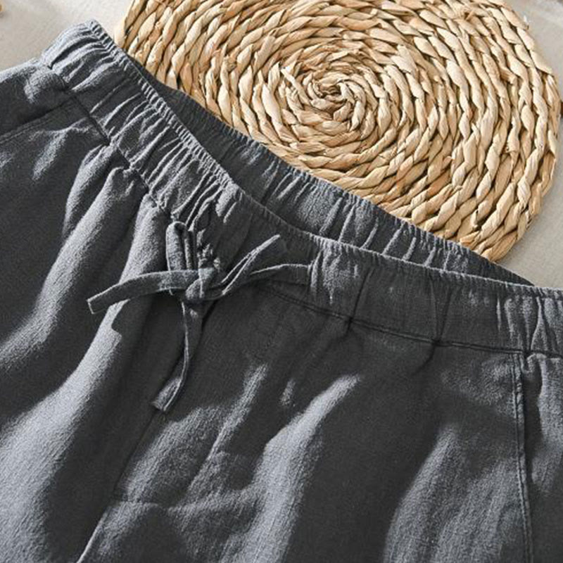 Buddha Stones Summer Casual Drawstring Ramie Linen Men's Pants With Pockets - image 1
