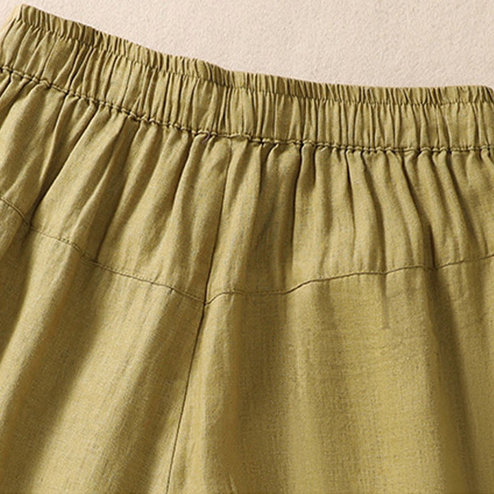 Buddha Stones Casual Floral Embroidery Pattern Drawstring Cotton Linen Women's Shorts With Pockets - image 18