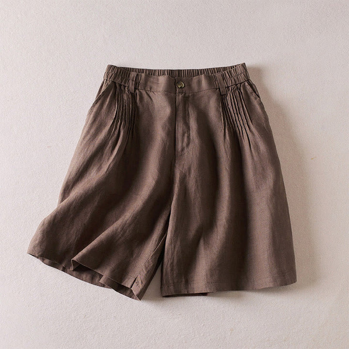 Buddha Stones Summer Daily Simple Wrinkle Design Cotton Linen Women's Shorts With Pockets - SaddleBrown - US8-10，UK/AU12-14，EU40-42 (2XL) - image 21