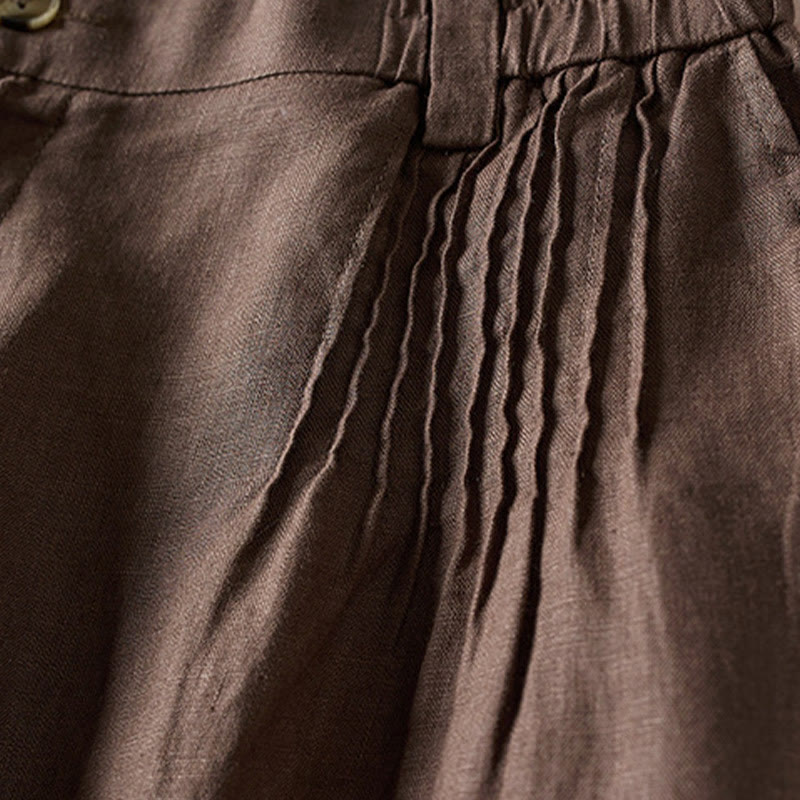 Buddha Stones Summer Daily Simple Wrinkle Design Cotton Linen Women's Shorts With Pockets - image 24