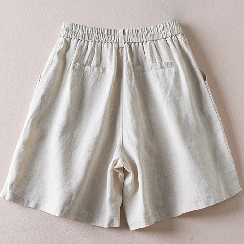 Buddha Stones Summer Daily Simple Wrinkle Design Cotton Linen Women's Shorts With Pockets - image 36
