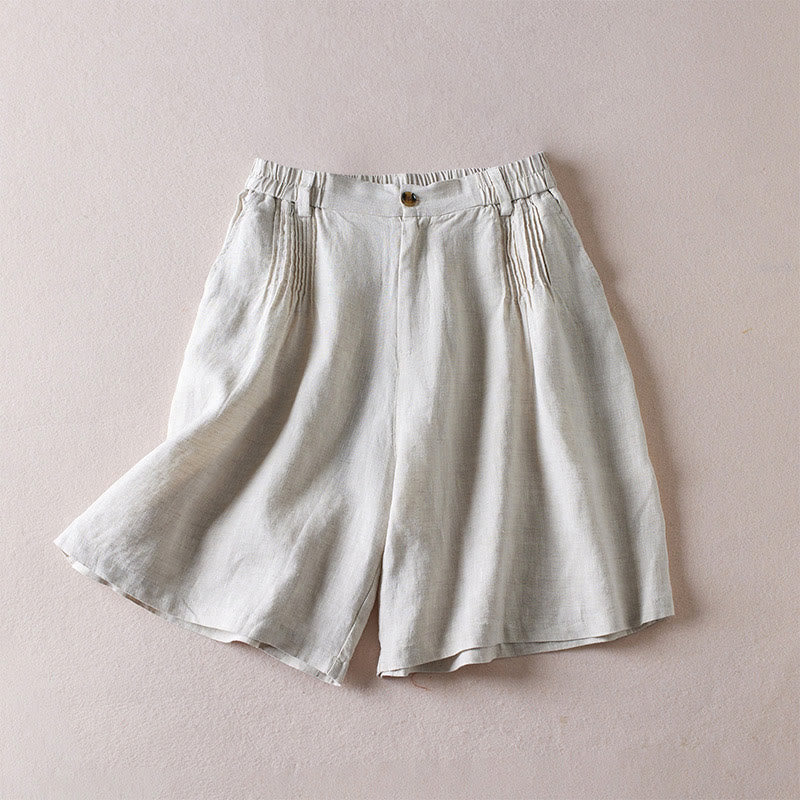 Buddha Stones Summer Daily Simple Wrinkle Design Cotton Linen Women's Shorts With Pockets - Gainsboro - US8-10，UK/AU12-14，EU40-42 (2XL) - image 35