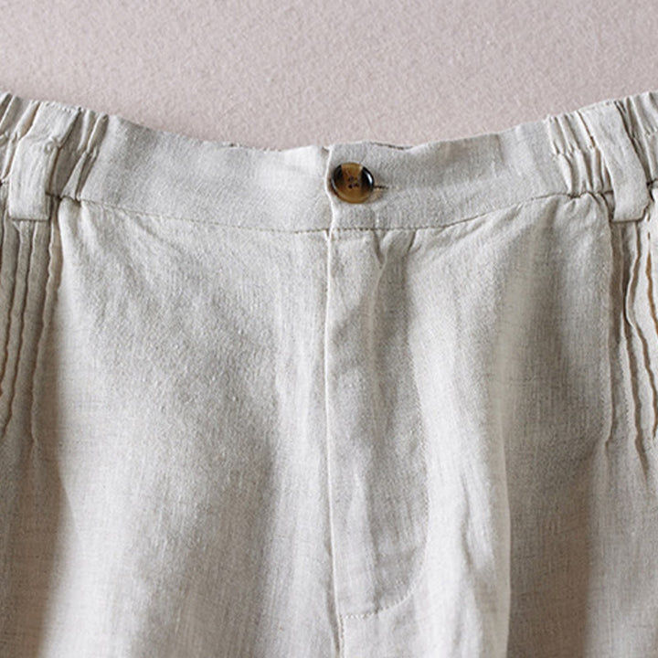 Buddha Stones Summer Daily Simple Wrinkle Design Cotton Linen Women's Shorts With Pockets - image 37