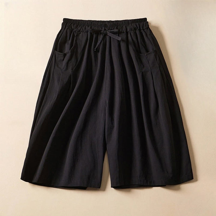 Buddha Stones Casual Solid Color Wrinkle Design Drawstring Cotton Women's Shorts With Pockets - Black - US8-10，UK/AU12-14，EU40-42 (2XL) - image 7