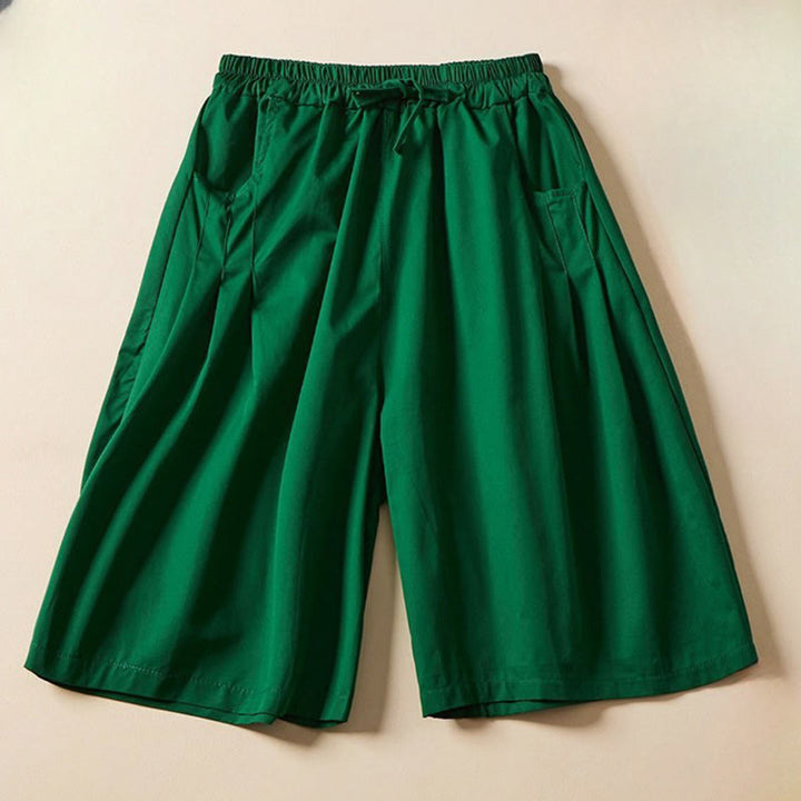 Buddha Stones Casual Solid Color Wrinkle Design Drawstring Cotton Women's Shorts With Pockets - Green - US8-10，UK/AU12-14，EU40-42 (2XL) - image 8