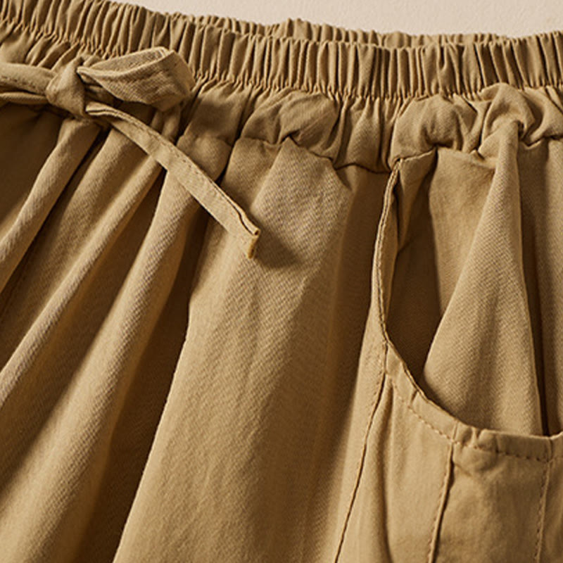 Buddha Stones Casual Solid Color Wrinkle Design Drawstring Cotton Women's Shorts With Pockets - image 3