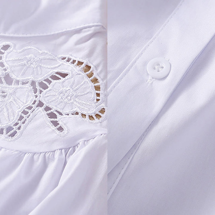 Buddha Stones Casual Embroidery Flower Hole Design Three Quarter Sleeve Cotton Linen Women's Shirt - image 14