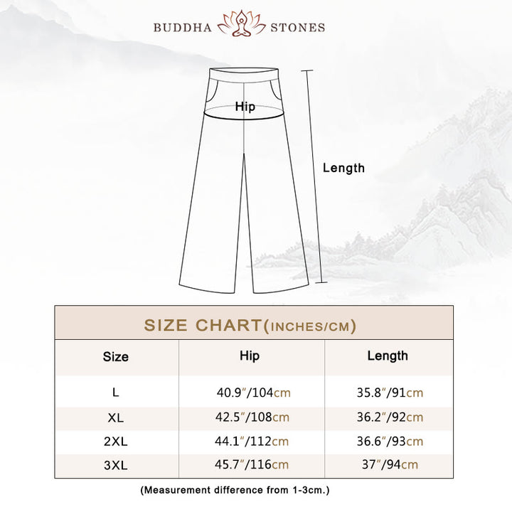 Buddha Stones Casual Solid Color One Button Cotton Linen Women's Wide Leg Pants With Pockets