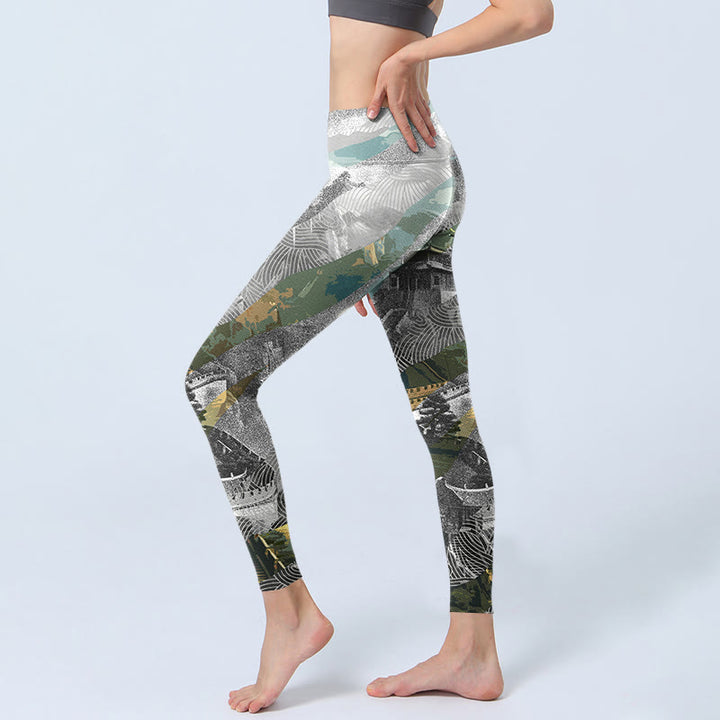 Buddha Stones Ancient Style Great Wall Print Sports Fitness Leggings Women's Yoga Pants - image 2