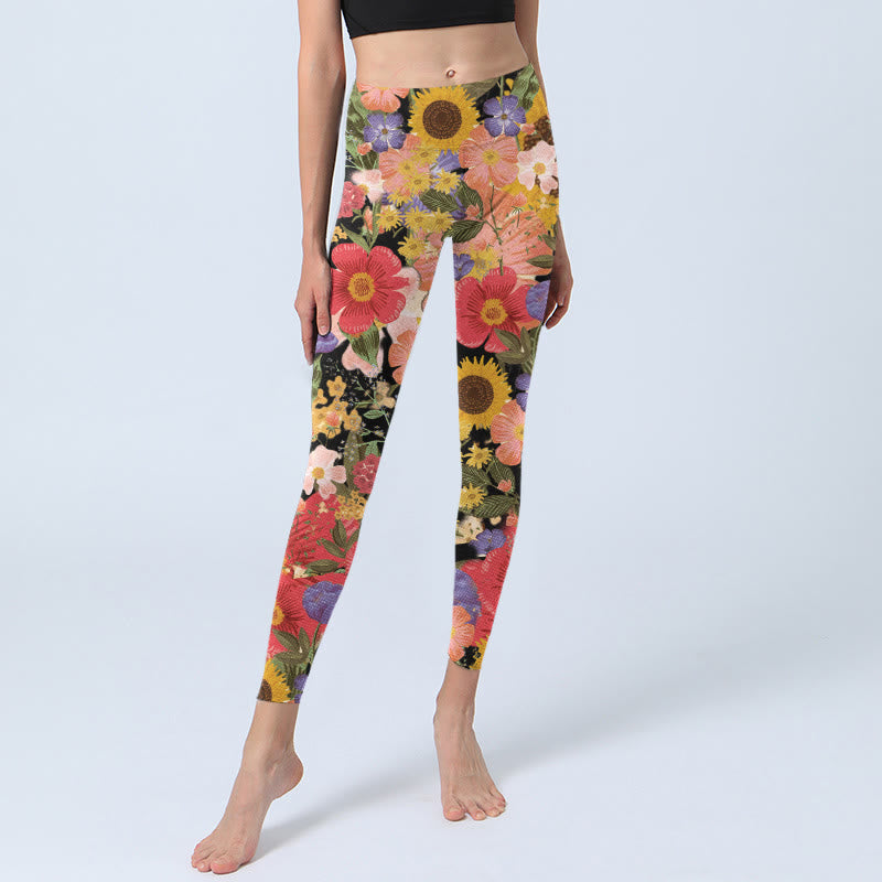 Buddha Stones Sunflowers Pink Purple Flowers Print Sports Fitness Leggings Women's Yoga Pants - image 5