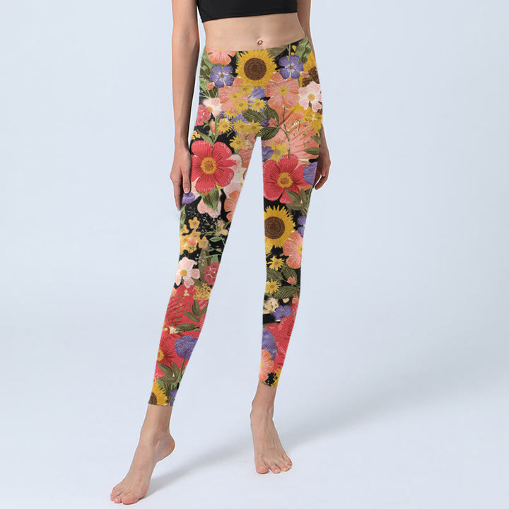 Buddha Stones Sunflowers Pink Purple Flowers Print Sports Fitness Leggings Women's Yoga Pants - image 6
