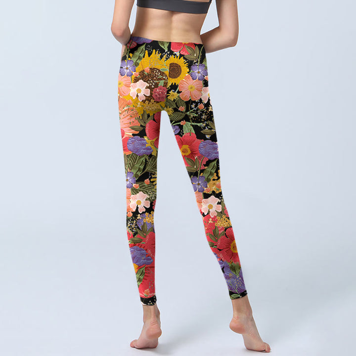 Buddha Stones Sunflowers Pink Purple Flowers Print Sports Fitness Leggings Women's Yoga Pants - image 6
