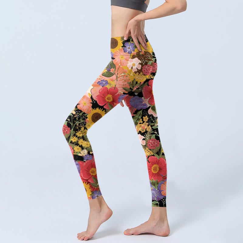 Buddha Stones Sunflowers Pink Purple Flowers Print Sports Fitness Leggings Women's Yoga Pants - image 3