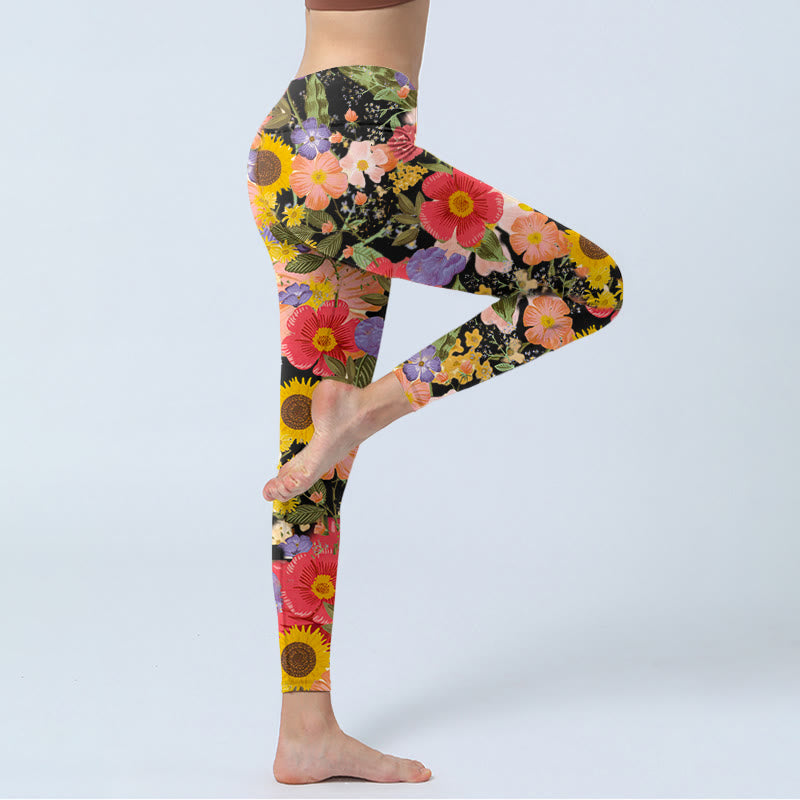 Buddha Stones Sunflowers Pink Purple Flowers Print Sports Fitness Leggings Women's Yoga Pants - image 4