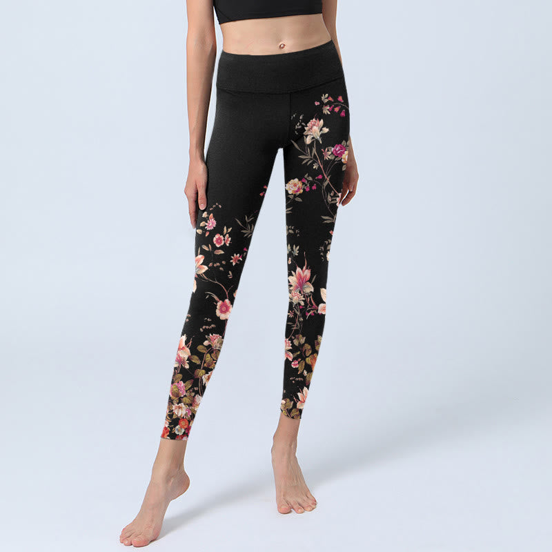 Buddha Stones Pink Roses Beige Flowers Print Gym Fitness Leggings Women's Yoga Pants - image 6