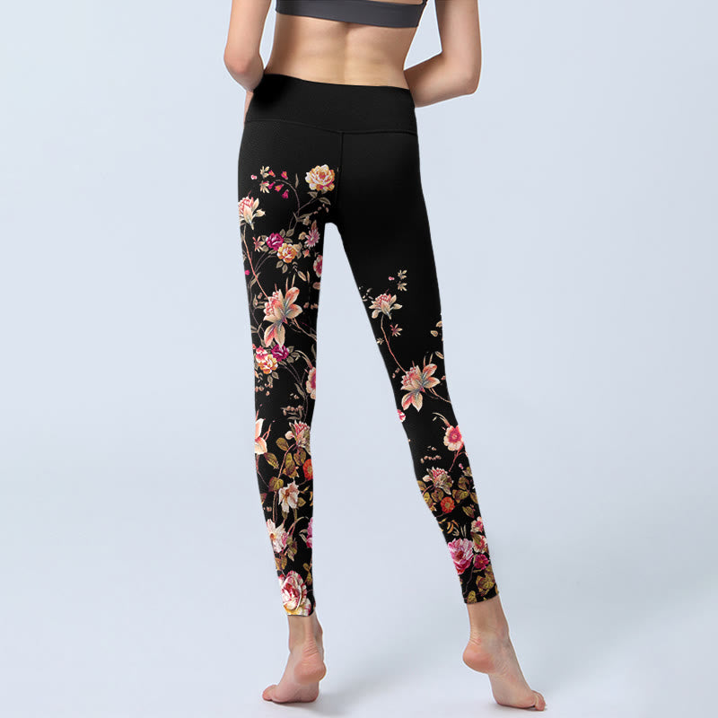 Buddha Stones Pink Roses Beige Flowers Print Gym Fitness Leggings Women's Yoga Pants - image 7