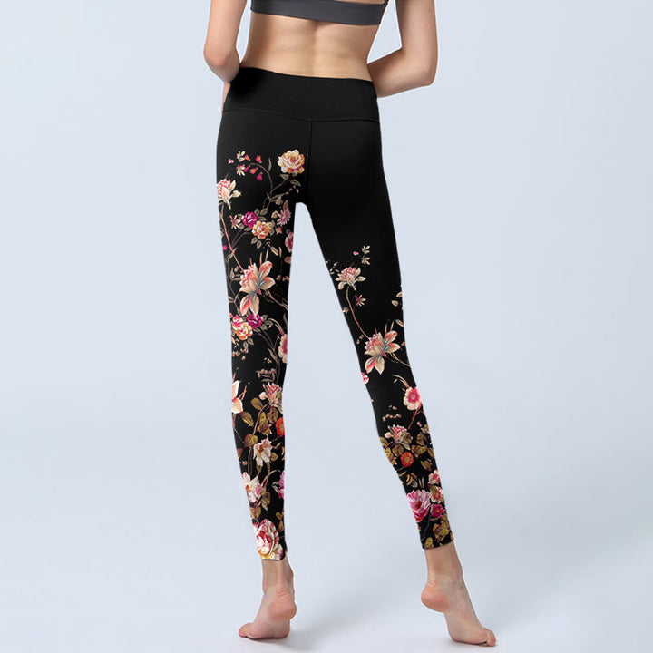 Buddha Stones Pink Roses Beige Flowers Print Gym Fitness Leggings Women's Yoga Pants - image 7
