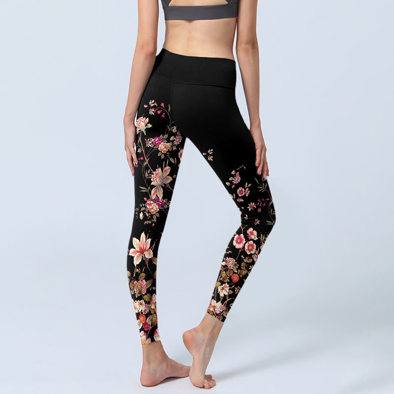 Buddha Stones Pink Roses Beige Flowers Print Gym Fitness Leggings Women's Yoga Pants - image 5