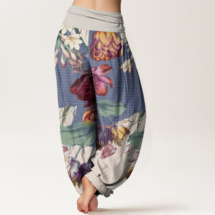 Buddha Stones Cotton Tulips Green Leaves Design Women's Elastic Waist Harem Pants - image 5