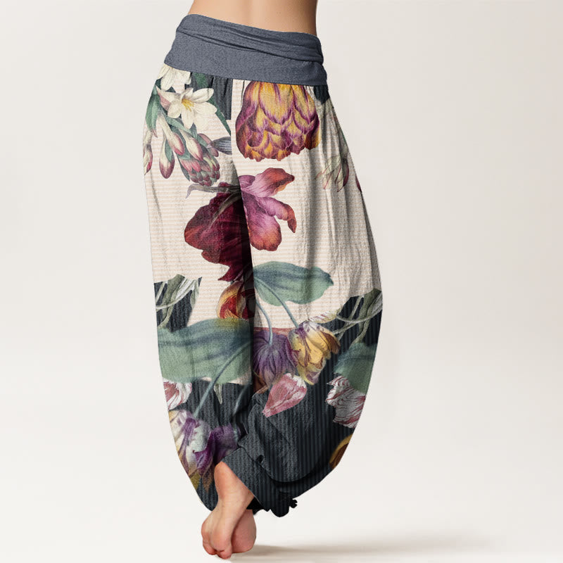 Buddha Stones Tulips Green Leaves Design Women's Elastic Waist Harem Pants - image 9