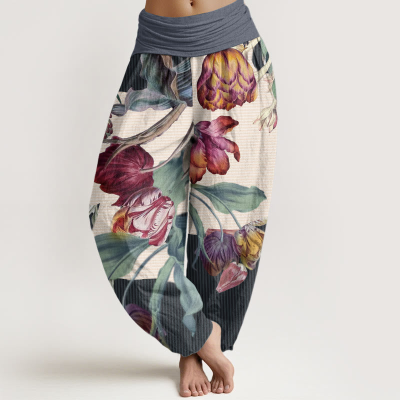 Buddha Stones Tulips Green Leaves Design Women's Elastic Waist Harem Pants - LightSteelBlue - US22，UK/AU26，EU54 (6XL) - image 8