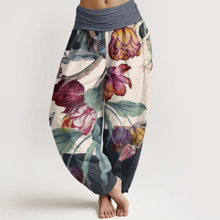 Buddha Stones Tulips Green Leaves Design Women's Elastic Waist Harem Pants - LightSteelBlue - US22，UK/AU26，EU54 (6XL) - image 8
