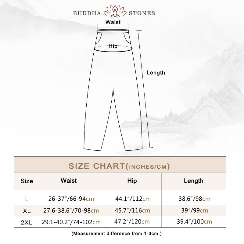 Buddha Stones Casual Solid Color Tapered Elastic Waistband Cotton Linen Women's Pants With Pockets