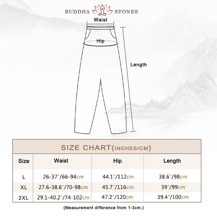 Buddha Stones Casual Solid Color Tapered Elastic Waistband Cotton Linen Women's Pants With Pockets