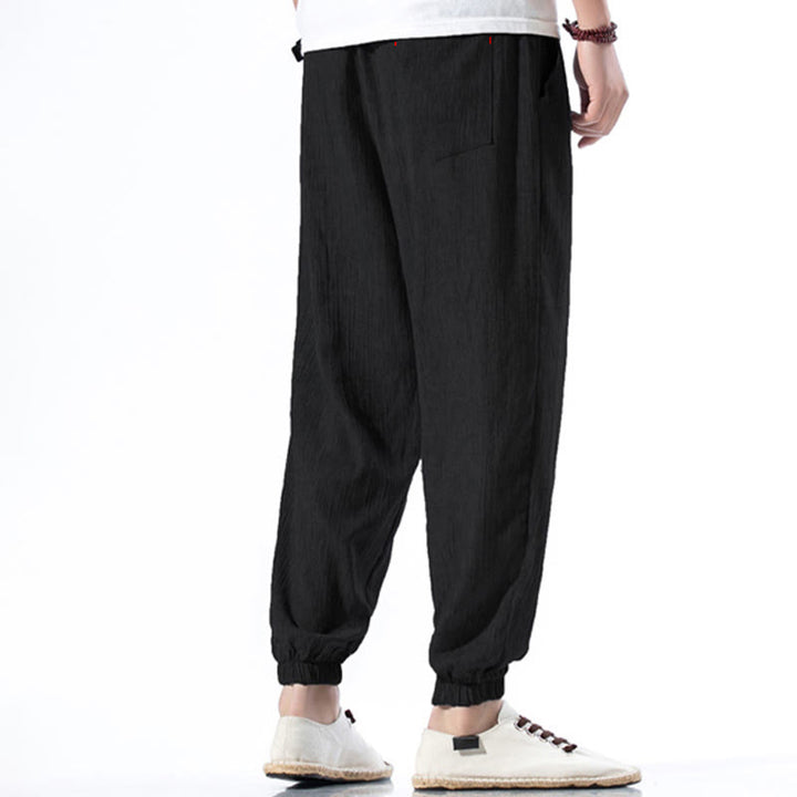 Buddha Stones Casual Solid Color Drawstring Linen Men's Pants With Pockets - image 13
