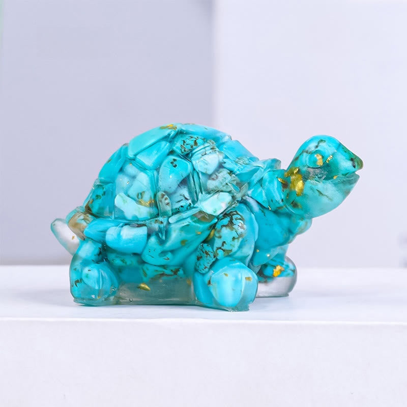 Buddha Stones Natural Crystal Gravel Drip Resin Small Turtle Decoration Statue - Turquoise - image 12