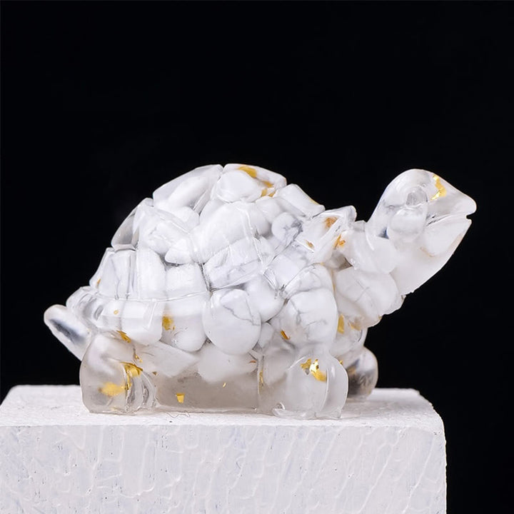 Buddha Stones Natural Crystal Gravel Drip Resin Small Turtle Decoration Statue - White Turquoise(27*50mm) - image 14