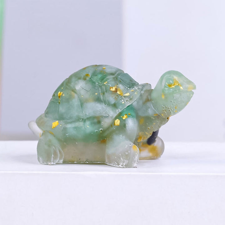 Buddha Stones Natural Crystal Gravel Drip Resin Small Turtle Decoration Statue - Green Aventurine - image 6
