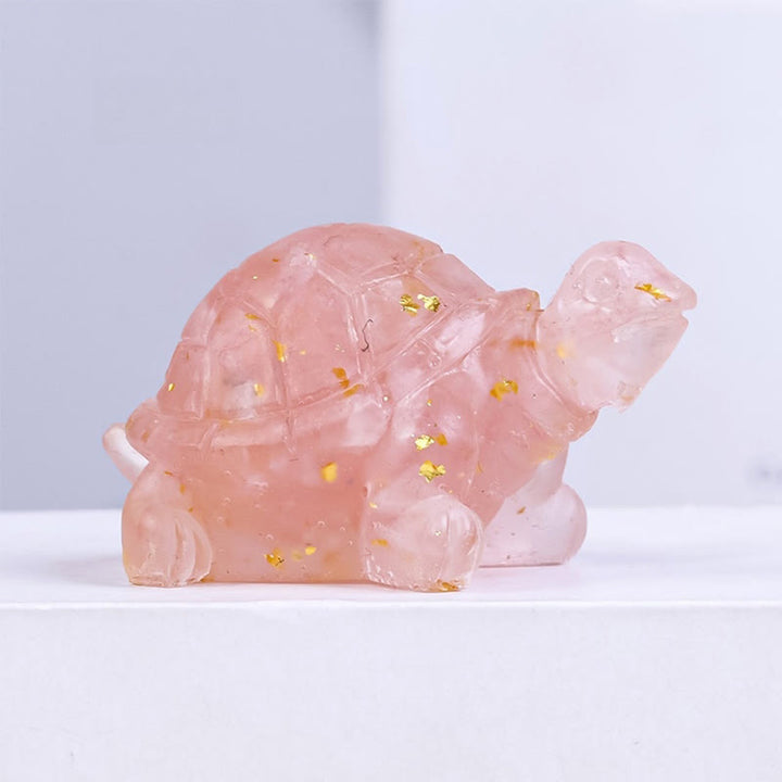 Buddha Stones Natural Crystal Gravel Drip Resin Small Turtle Decoration Statue - Pink Crystal - image 4
