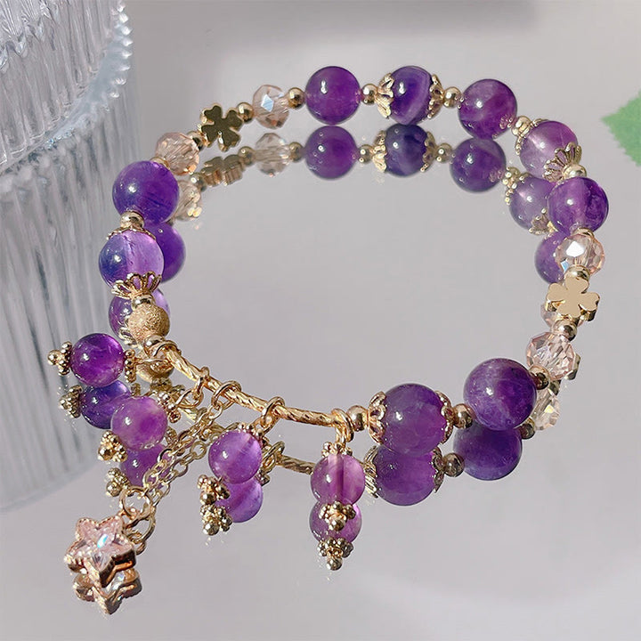 Buddha Stones Natural Amethyst Four Leaf Clover Star Peace Bracelet