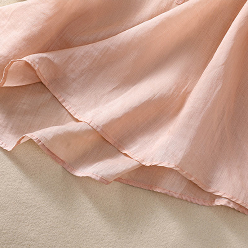 Buddha Stones Artistic Plain Floral Embroidered Design Crew Neck Puff Half Sleeve Cotton Linen Women's T-Shirt - image 10