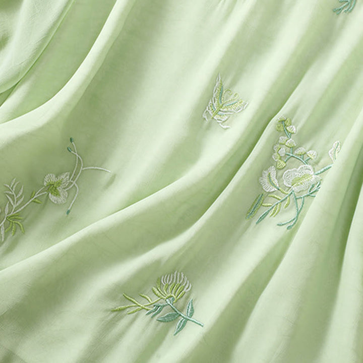 Buddha Stones Embroidery Plants Flower Half Sleeve Plain Frog-Button Stand Collar Women's Shirt - image 5