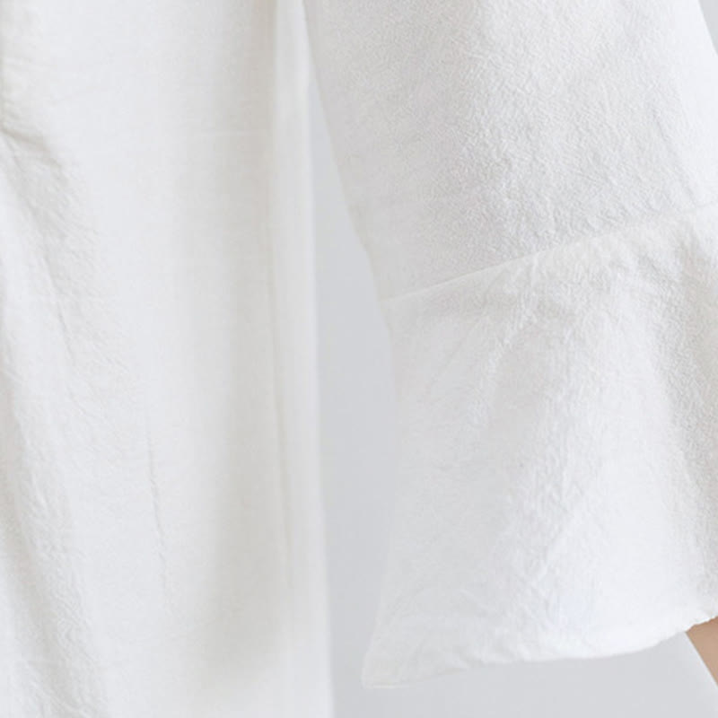 Buddha Stones Loose Plain Ethnic Embroidery Floral Pattern Three Quarter Sleeve Cotton Linen Maxi Dress - image 7